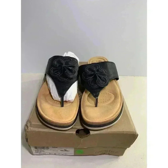 .1783 Clarks Women's Brynn Style Flat Sandal, Black Leather, 8.5 - Picture 2 of 6